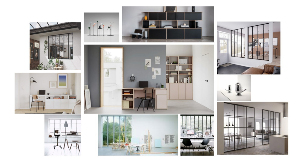Moodboard d’inspiration : verrières atelier, mobilier minimaliste et espaces de travail lumineux