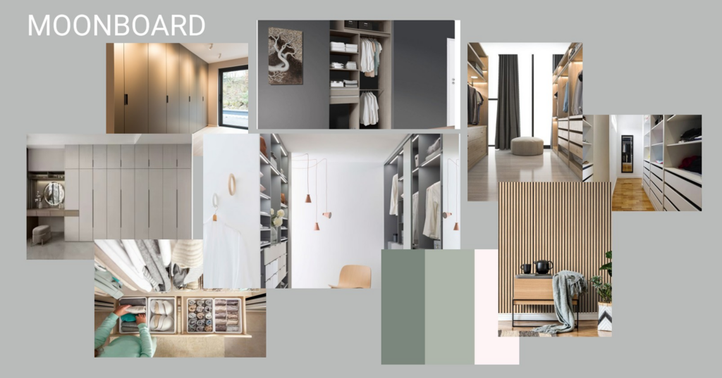 inspirations de rangements sur mesure, dressing minimaliste et palette vert sauge